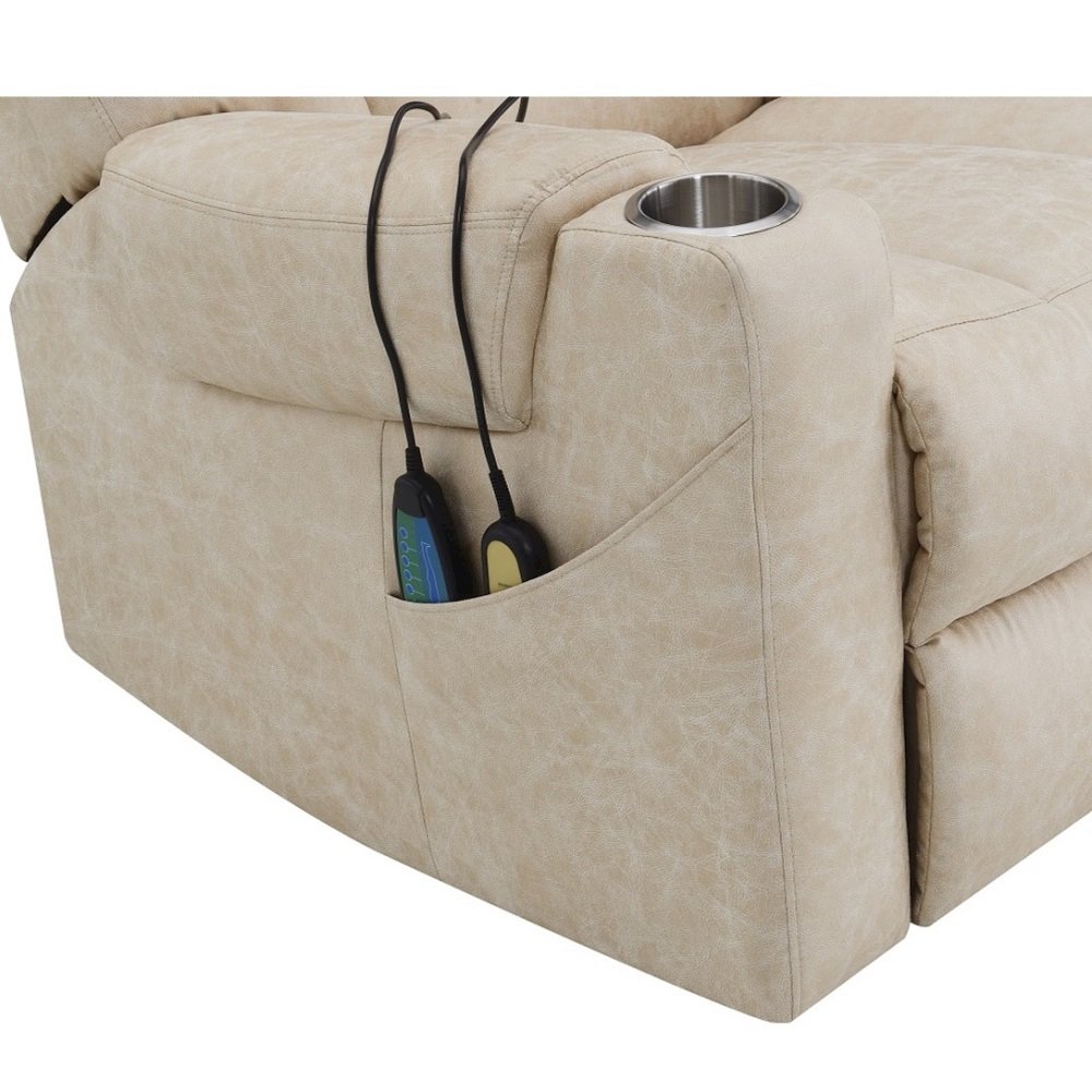 Nairi Power Recliner w/Lift, Heating & Massage, Ivory Polished Microfiber