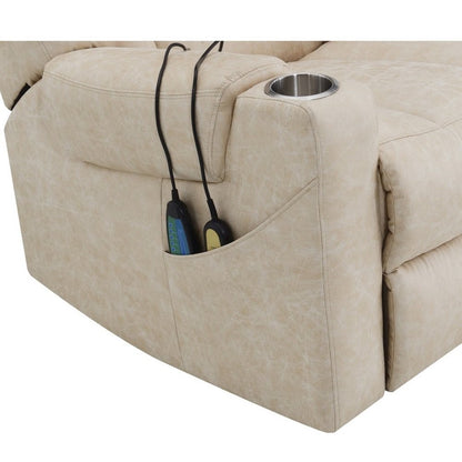 Nairi Power Recliner w/Lift, Heating & Massage, Ivory Polished Microfiber