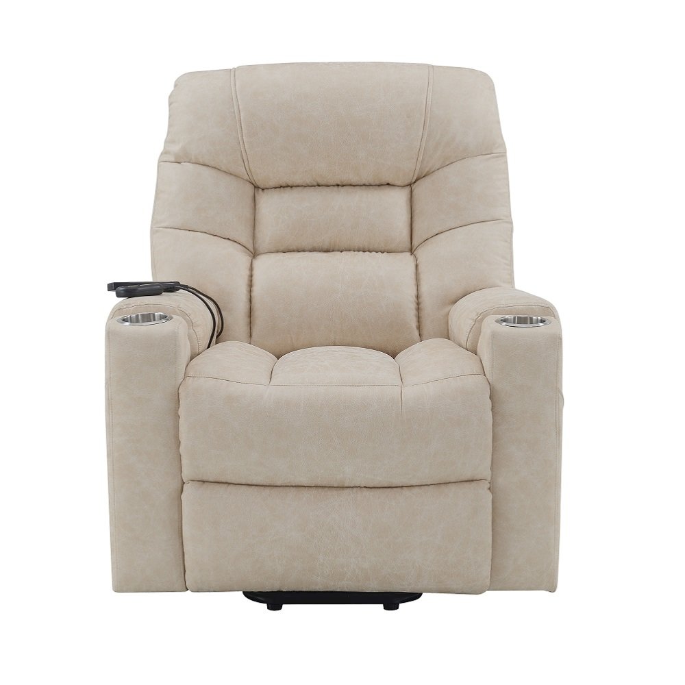 Nairi Power Recliner w/Lift, Heating & Massage, Ivory Polished Microfiber