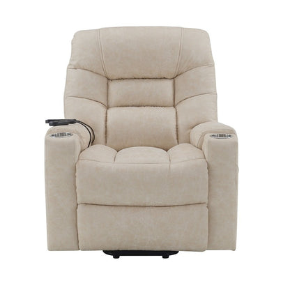 Nairi Power Recliner w/Lift, Heating & Massage, Ivory Polished Microfiber