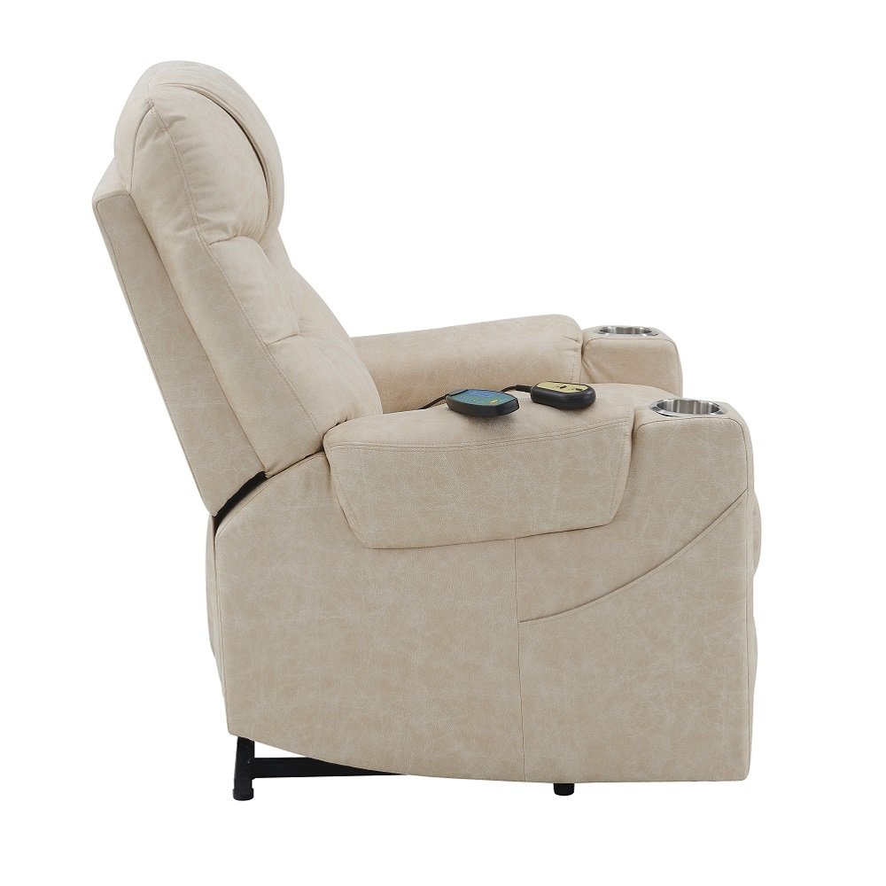 Nairi Power Recliner w/Lift, Heating & Massage, Ivory Polished Microfiber