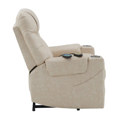 Nairi Power Recliner w/Lift, Heating & Massage, Ivory Polished Microfiber