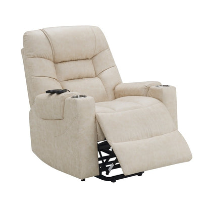 Nairi Power Recliner w/Lift, Heating & Massage, Ivory Polished Microfiber