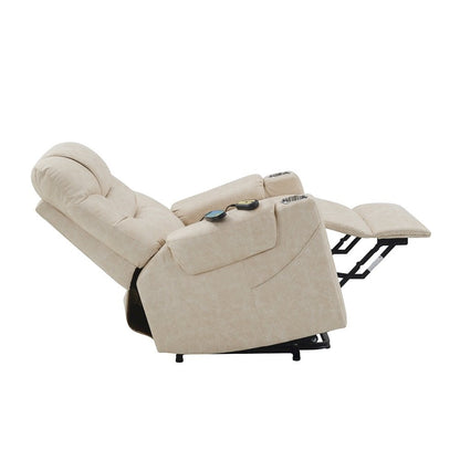 Nairi Power Recliner w/Lift, Heating & Massage, Ivory Polished Microfiber