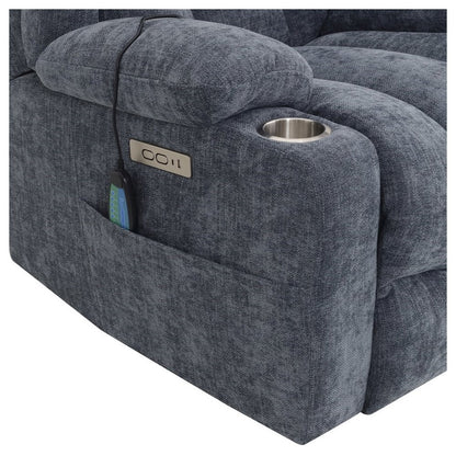 Omarion Power Recliner w/Lift, Heating & Massage, Blue Chenille