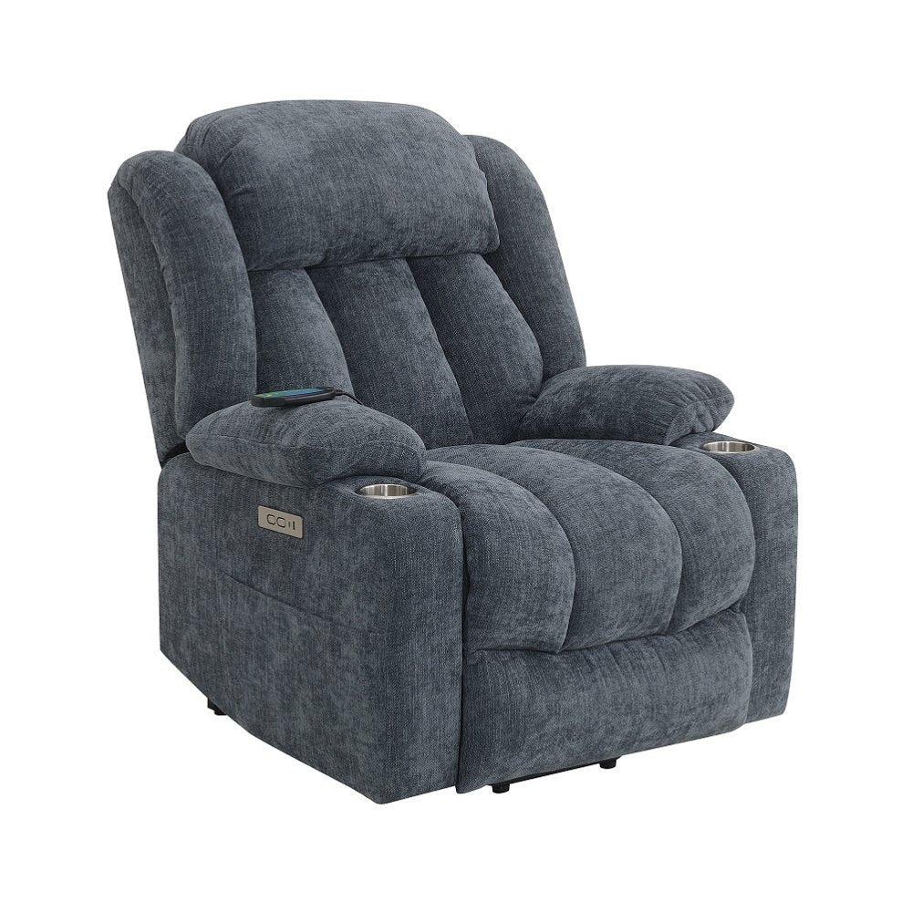 Omarion Power Recliner w/Lift, Heating & Massage, Blue Chenille