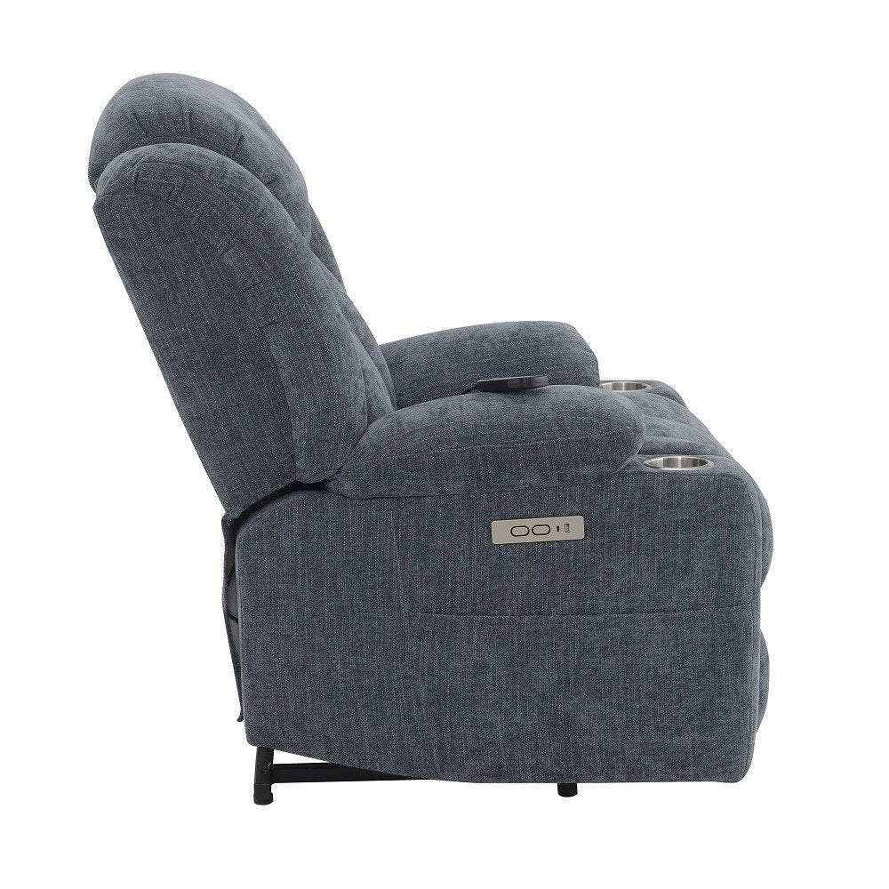 Omarion Power Recliner w/Lift, Heating & Massage, Blue Chenille