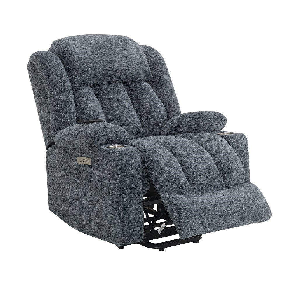 Omarion Power Recliner w/Lift, Heating & Massage, Blue Chenille