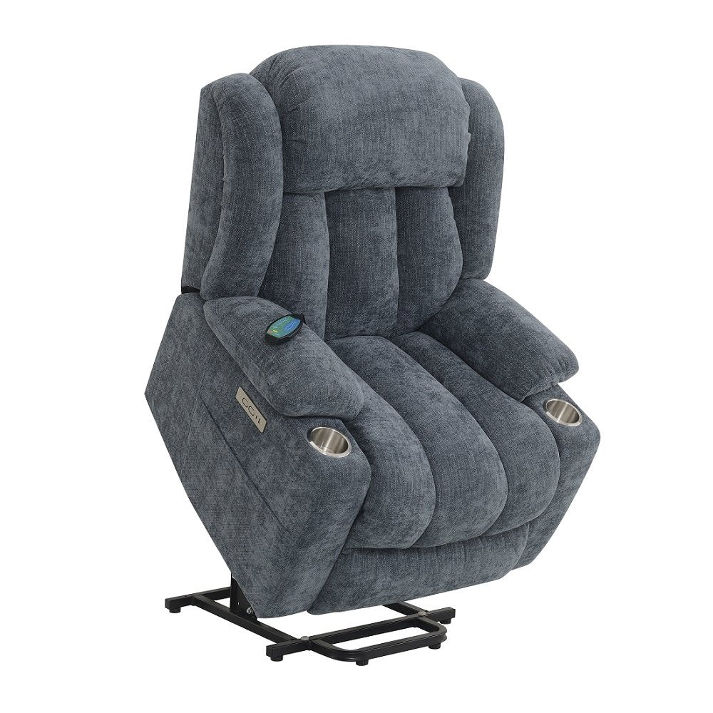 Omarion Power Recliner w/Lift, Heating & Massage, Blue Chenille