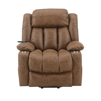 Omarion Power Recliner w/Lift, Heating & Massage, Brown Polished Microfiber