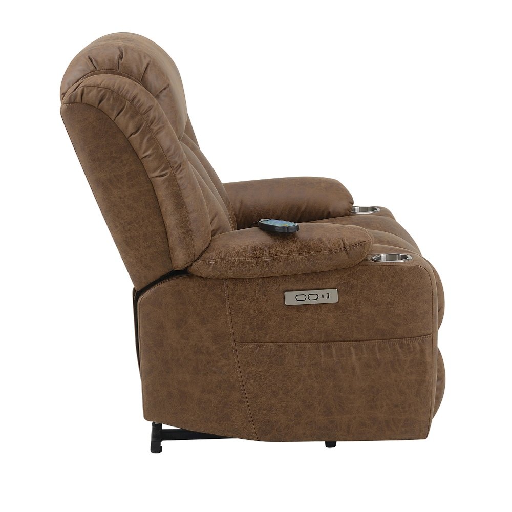 Omarion Power Recliner w/Lift, Heating & Massage, Brown Polished Microfiber