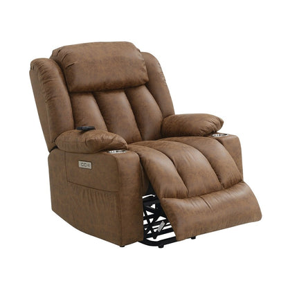 Omarion Power Recliner w/Lift, Heating & Massage, Brown Polished Microfiber