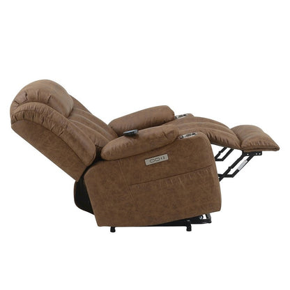 Omarion Power Recliner w/Lift, Heating & Massage, Brown Polished Microfiber