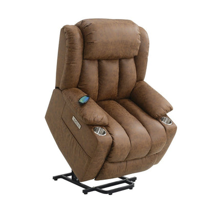 Omarion Power Recliner w/Lift, Heating & Massage, Brown Polished Microfiber