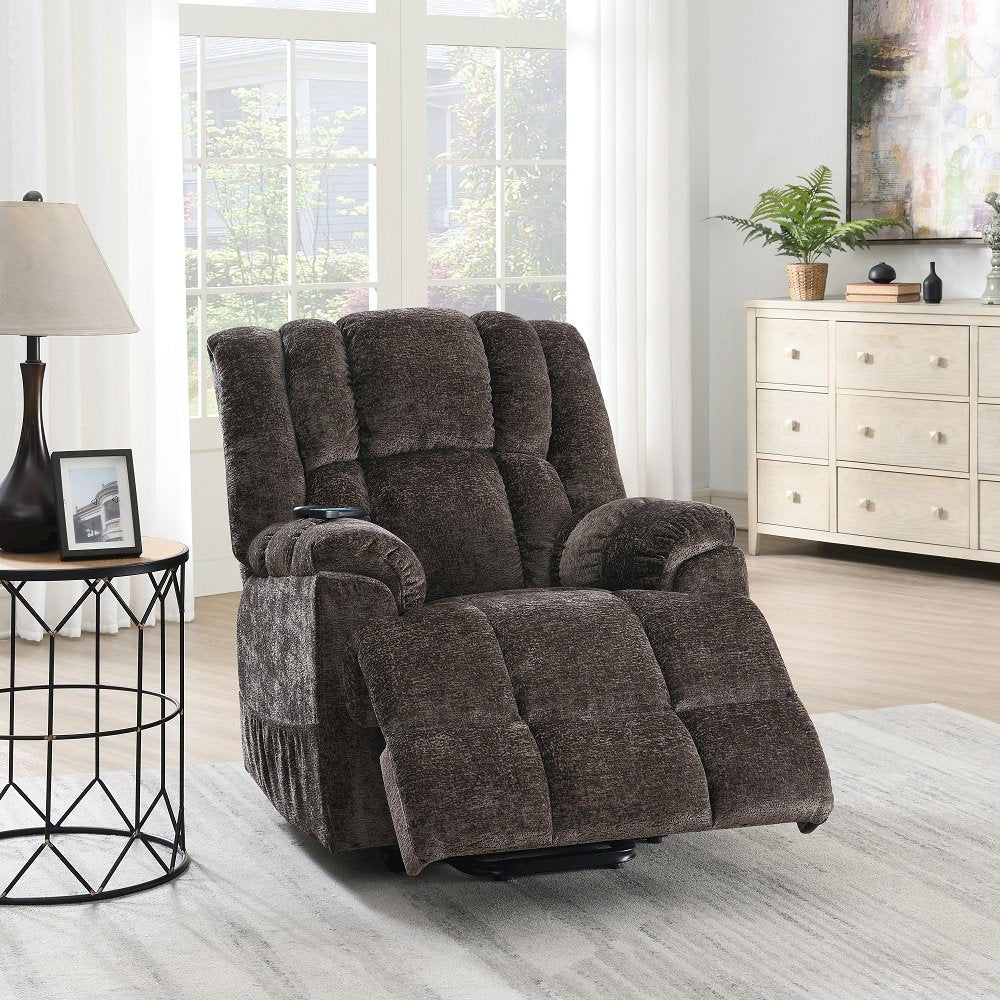 Pacay Power Recliner w/Lift, Heating & Massage, Brown Chenille