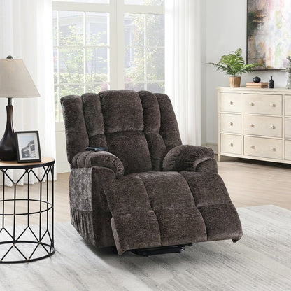 Pacay Power Recliner w/Lift, Heating & Massage, Brown Chenille