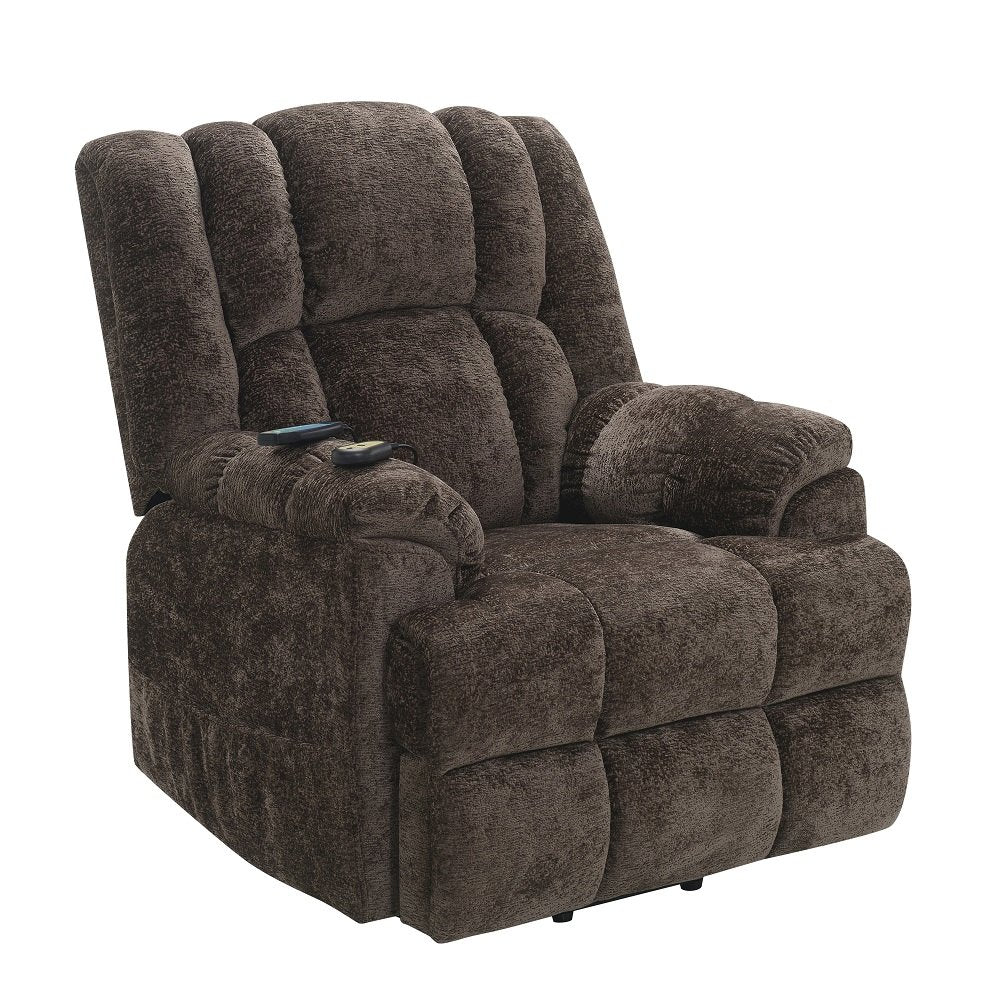Pacay Power Recliner w/Lift, Heating & Massage, Brown Chenille