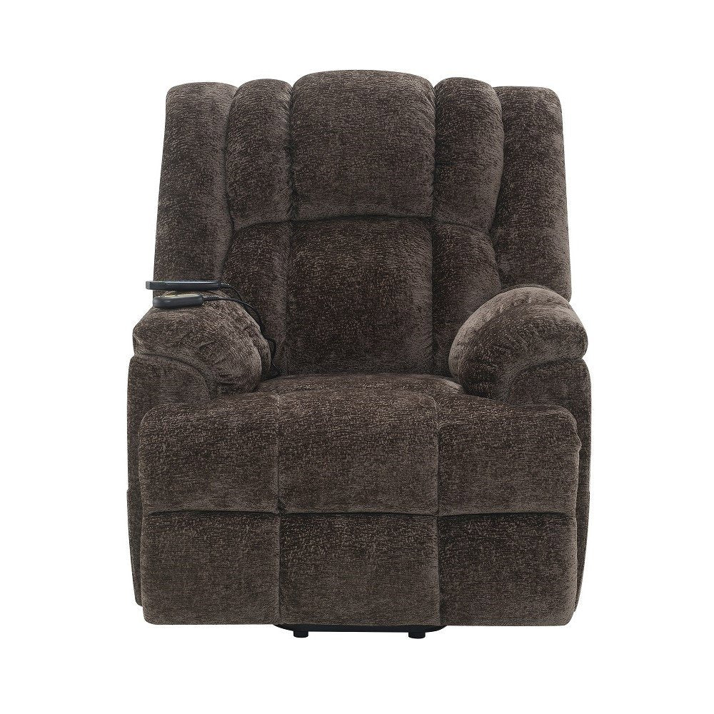 Pacay Power Recliner w/Lift, Heating & Massage, Brown Chenille