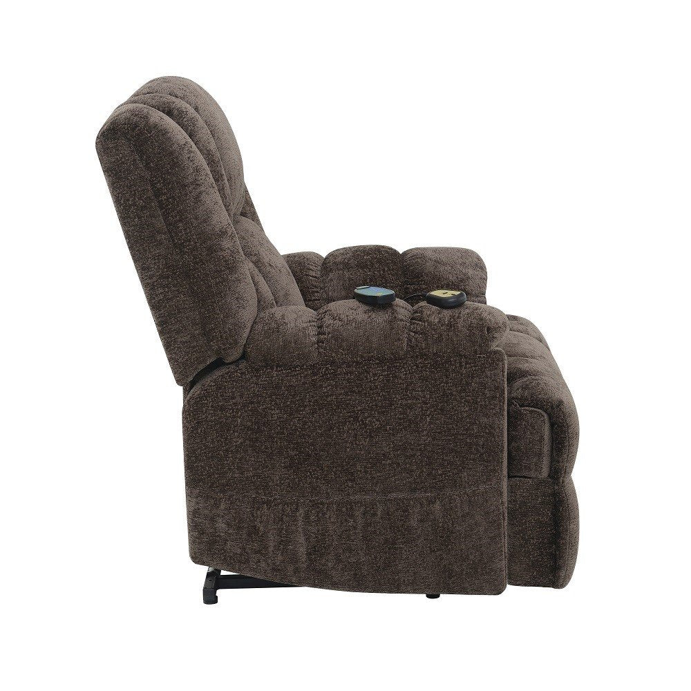 Pacay Power Recliner w/Lift, Heating & Massage, Brown Chenille