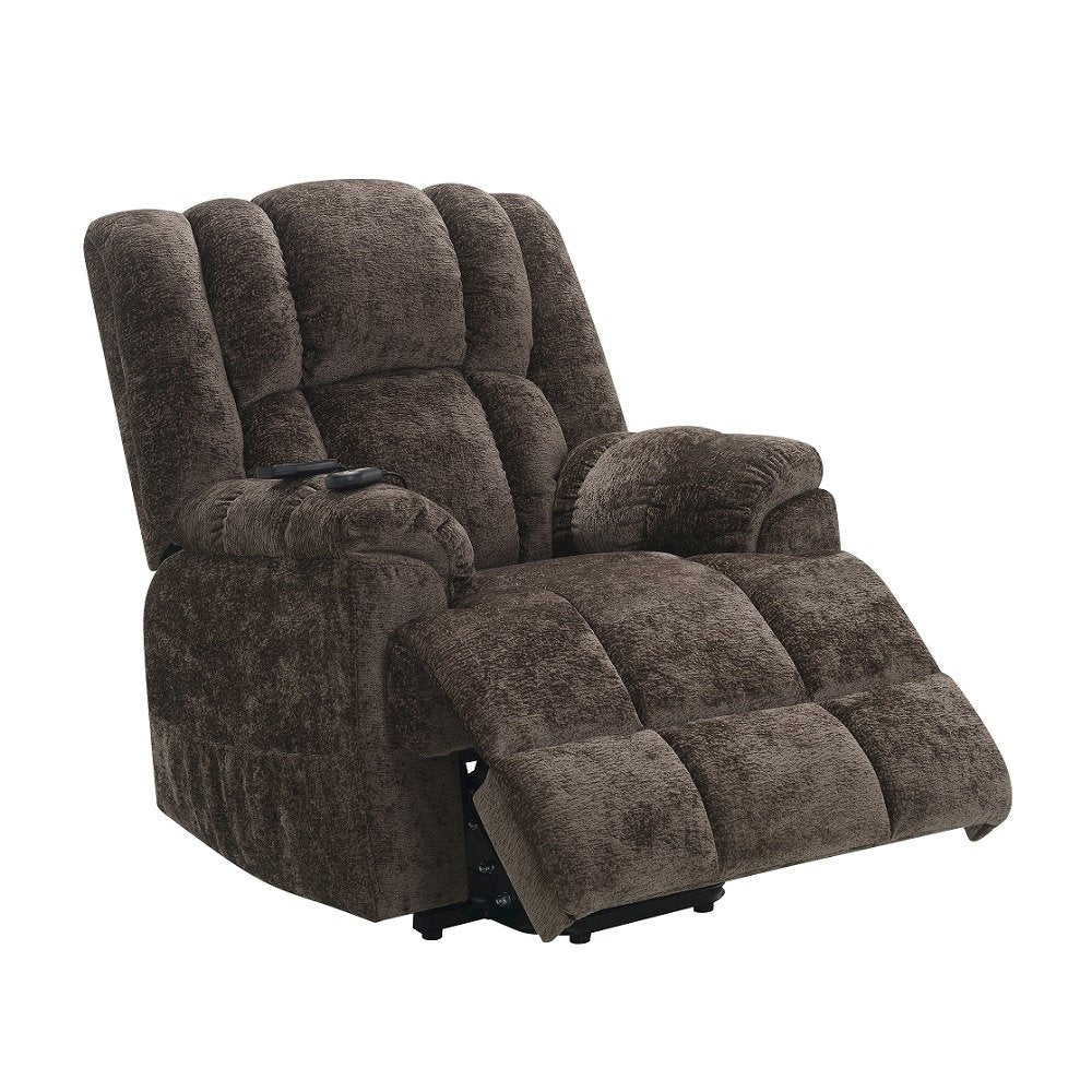 Pacay Power Recliner w/Lift, Heating & Massage, Brown Chenille