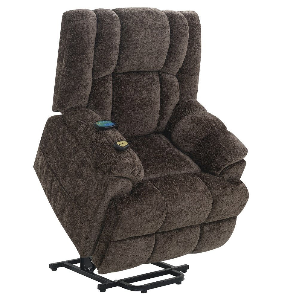 Pacay Power Recliner w/Lift, Heating & Massage, Brown Chenille