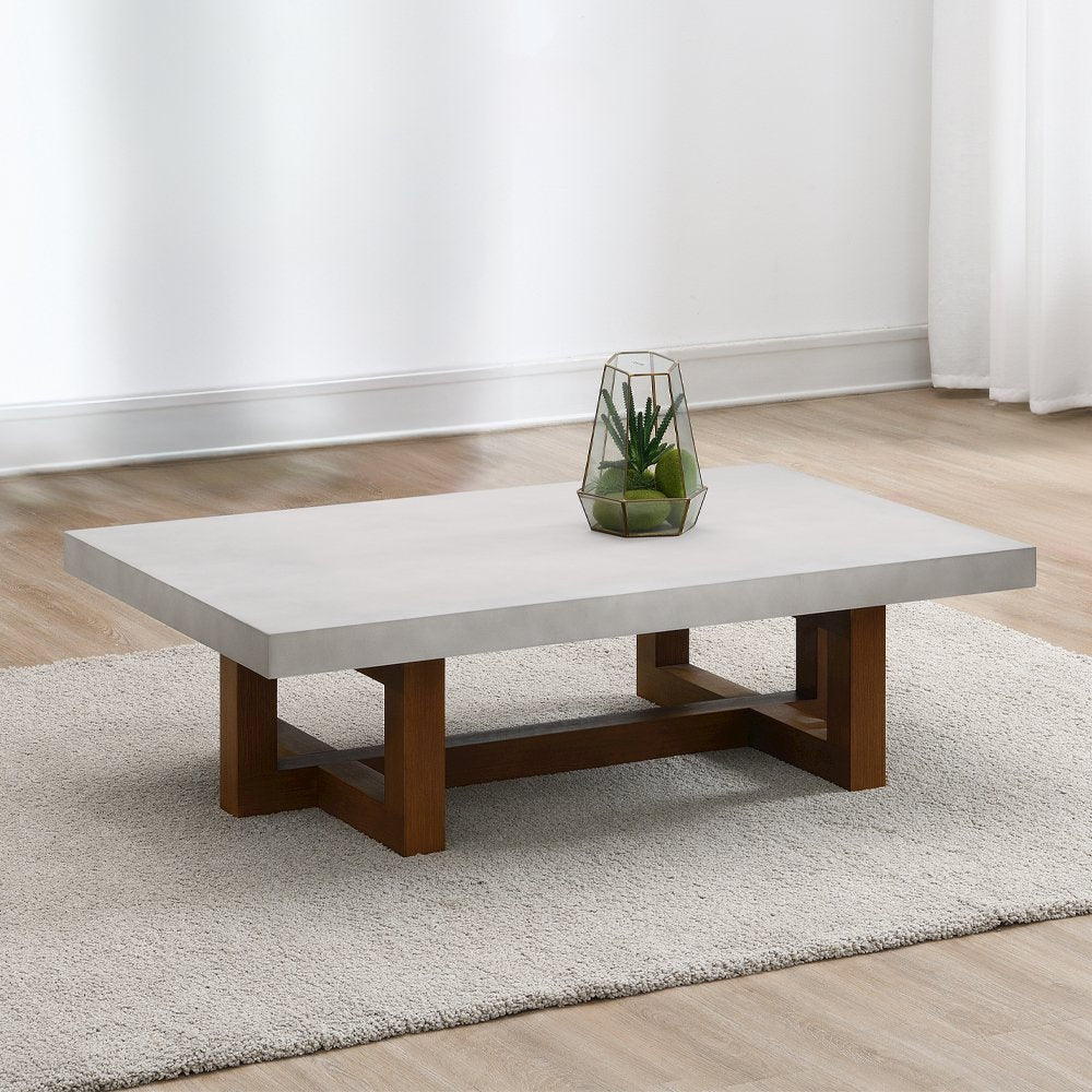 Keven Coffee Table, Faux Concrete Top & Walnut