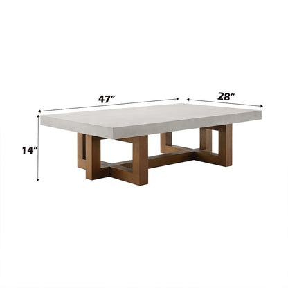 Keven Coffee Table, Faux Concrete Top & Walnut