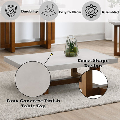 Keven Coffee Table, Faux Concrete Top & Walnut