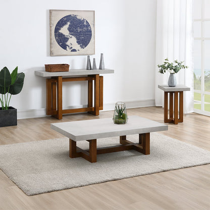 Keven Coffee Table, Faux Concrete Top & Walnut
