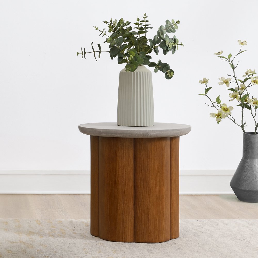Evelyn End Table, Faux Concrete Top & Walnut