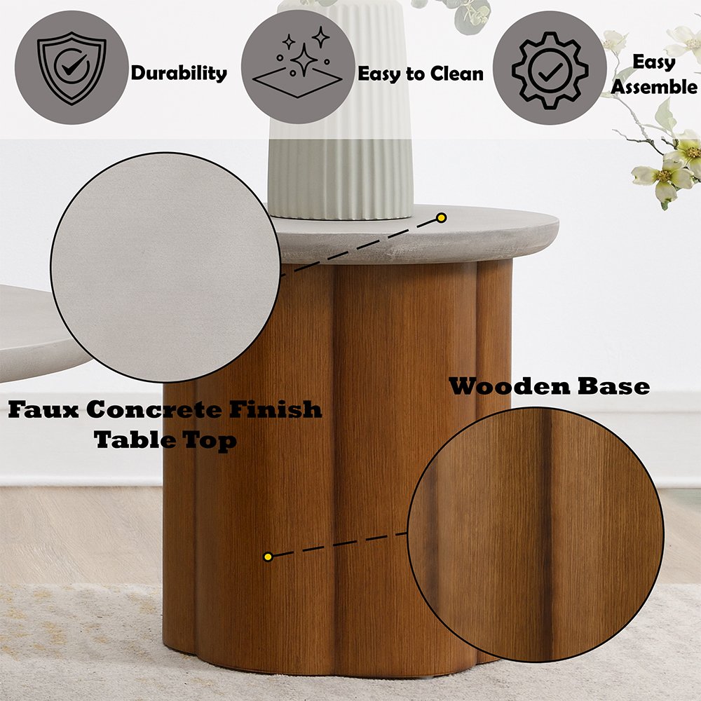 Evelyn End Table, Faux Concrete Top & Walnut