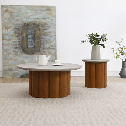 Evelyn End Table, Faux Concrete Top & Walnut
