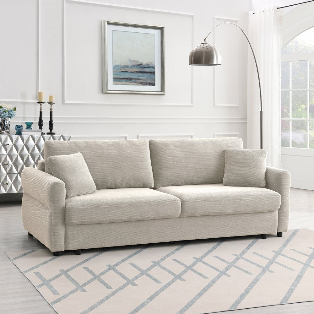 Haran Sofa w/Sleeper, Storage & 2 Pillows (Queen), Beige Fabric