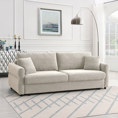 Haran Sofa w/Sleeper, Storage & 2 Pillows (Queen), Beige Fabric
