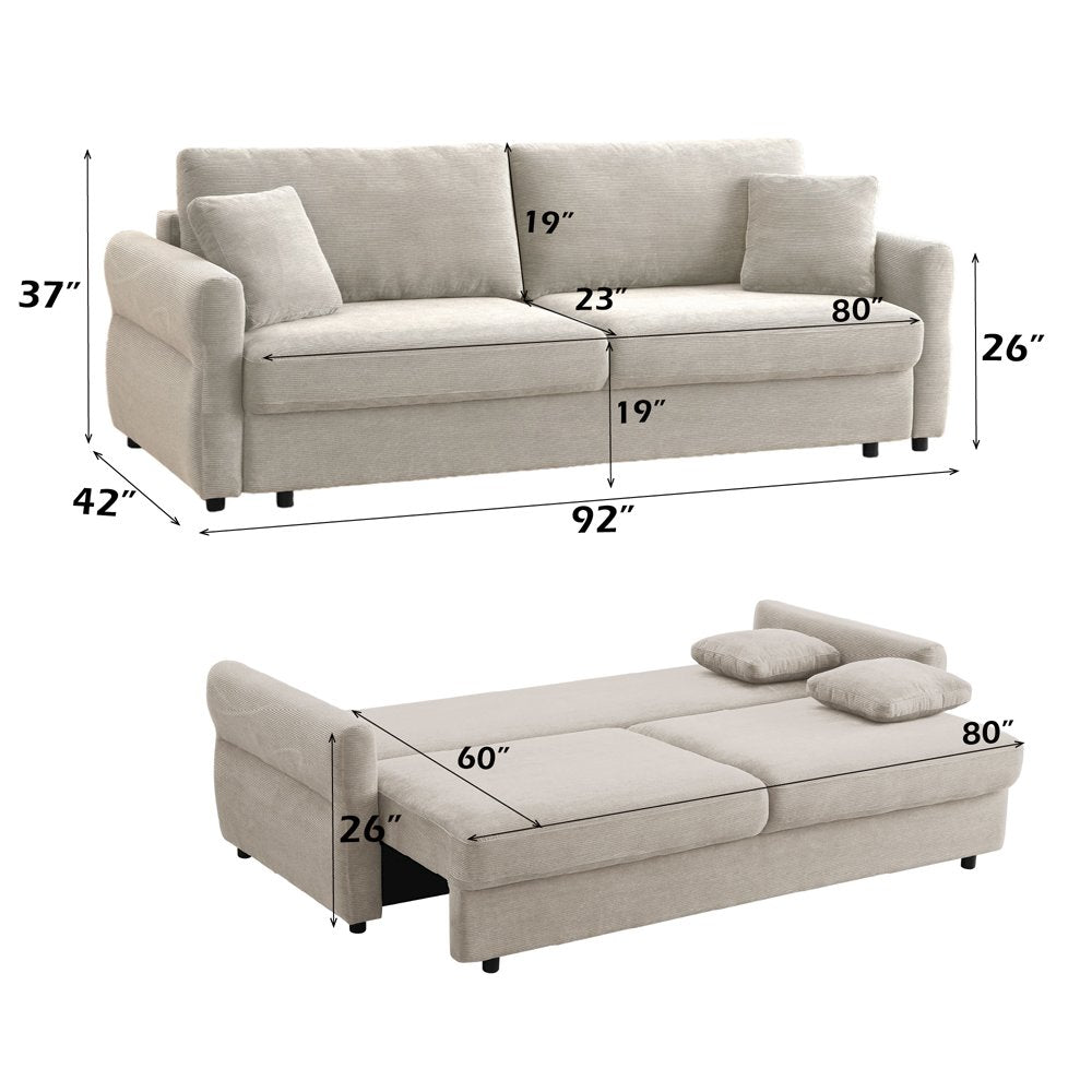 Haran Sofa w/Sleeper, Storage & 2 Pillows (Queen), Beige Fabric