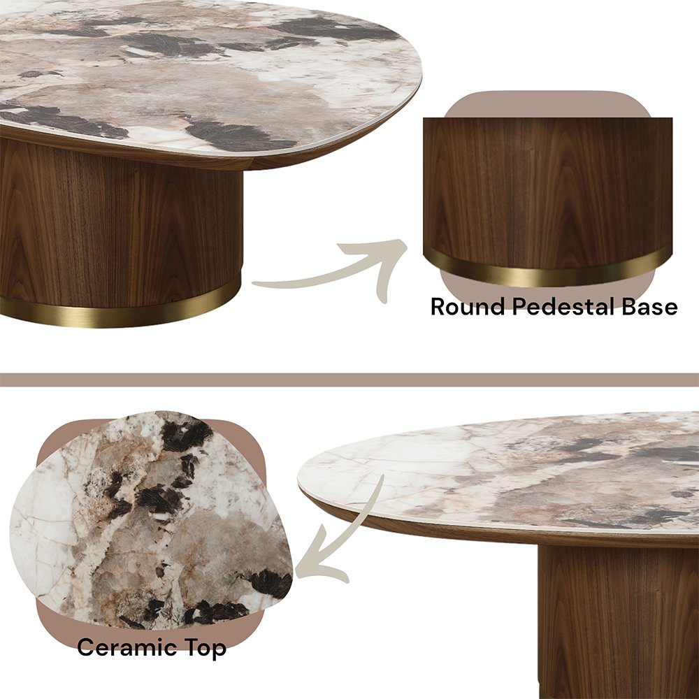Willene Coffee Table w/Ceramic Top, Ceramic Top & Dark Oak