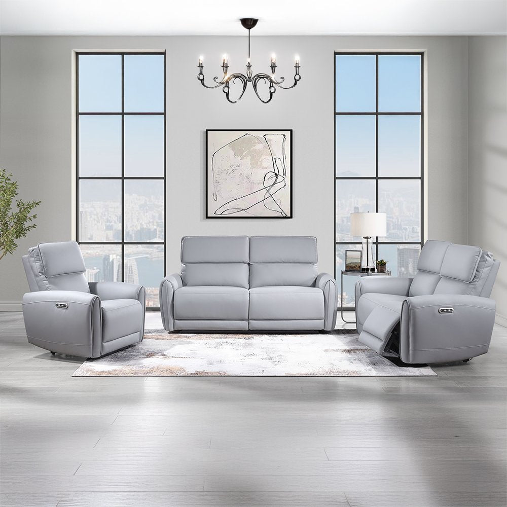 Jeromie Power Motion Loveseat w/USB Port, Gray Leatherette