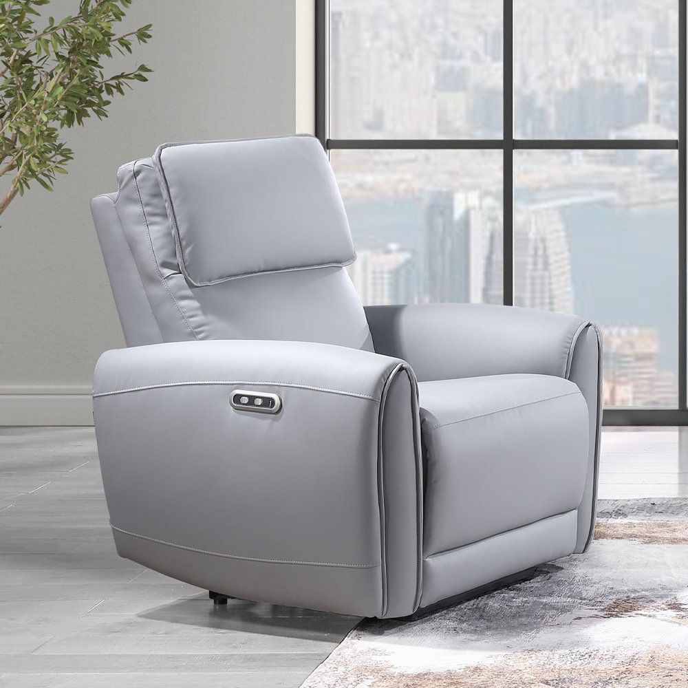 Jeromie Power Motion Recliner w/USB Port, Gray Leatherette