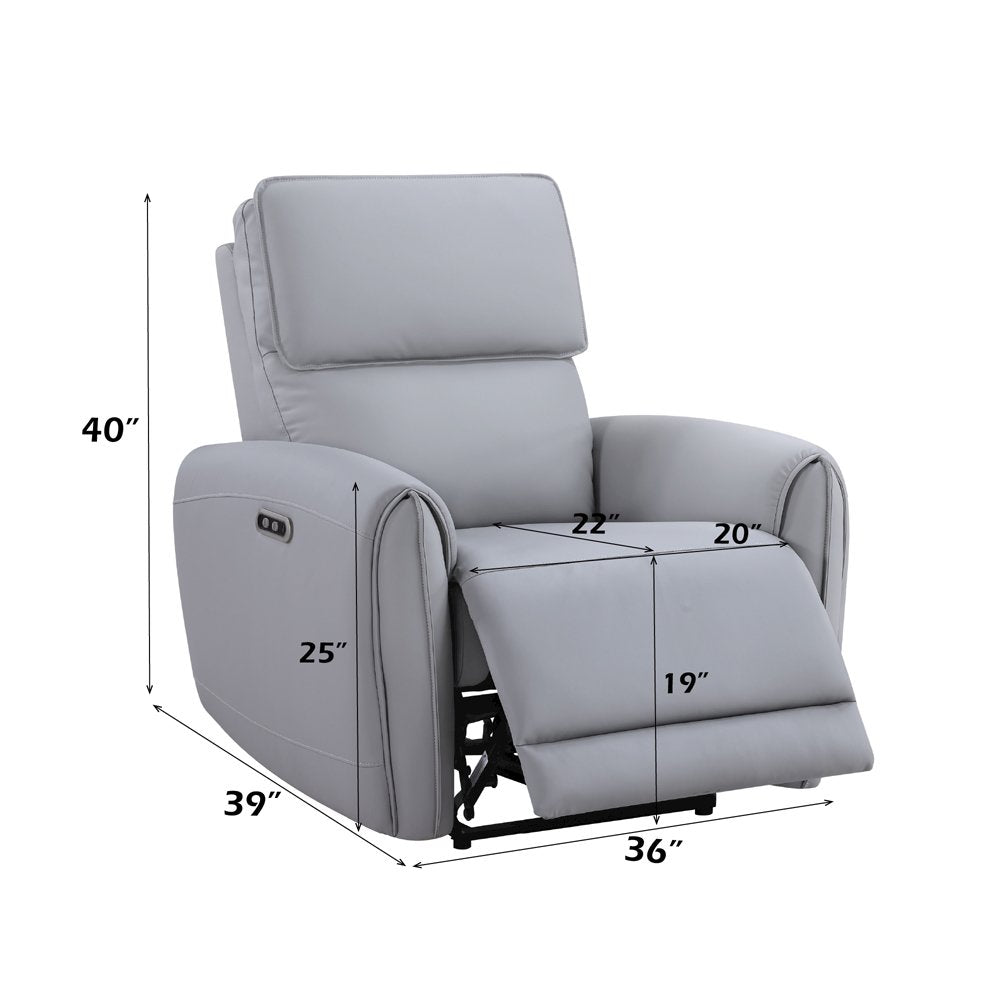 Jeromie Power Motion Recliner w/USB Port, Gray Leatherette