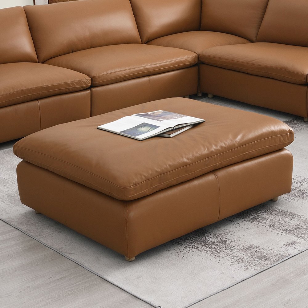 Brighton Ottoman, Brown Top Grain Leather