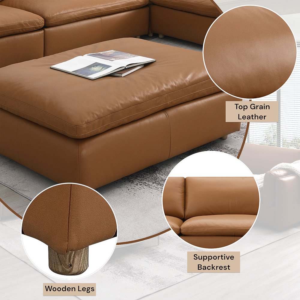 Brighton Ottoman, Brown Top Grain Leather