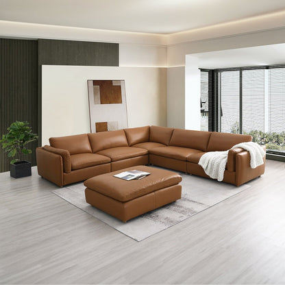 Brighton Ottoman, Brown Top Grain Leather