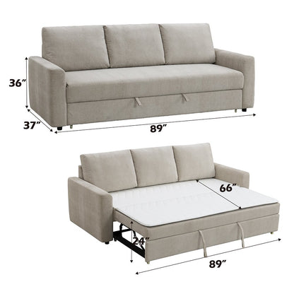 Leira Sofa w/Sleeper (Full Bed), Beige Linen