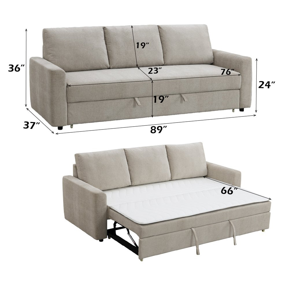 Leira Sofa w/Sleeper (Full Bed), Beige Linen