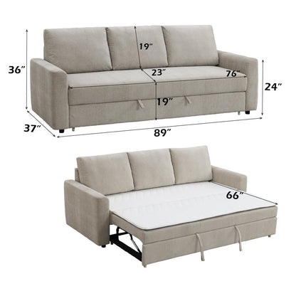 Leira Sofa w/Sleeper (Full Bed), Beige Linen