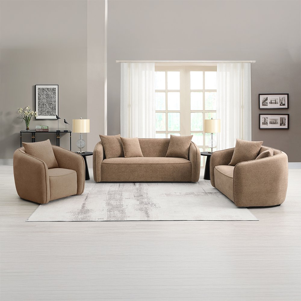 Keith Sofa w/3 Pillows, Brown Chenille