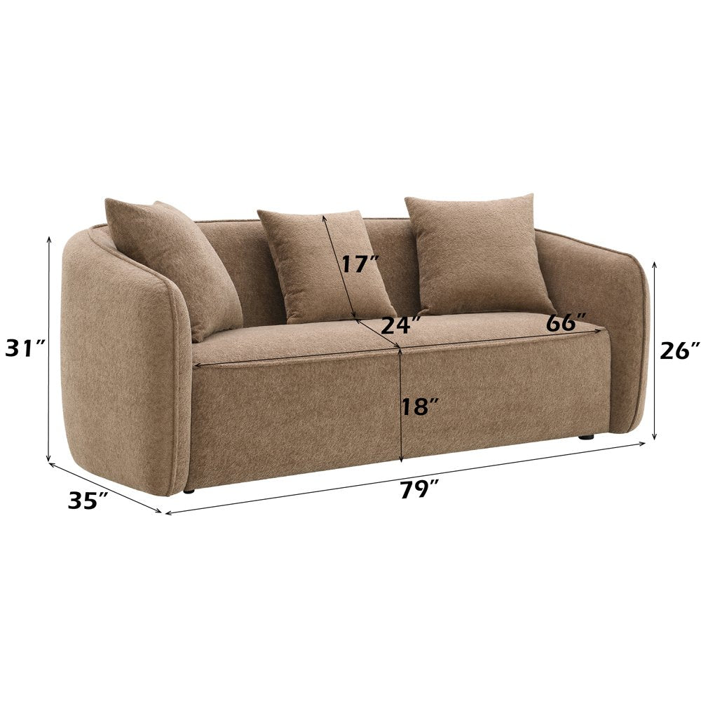 Keith Sofa w/3 Pillows, Brown Chenille