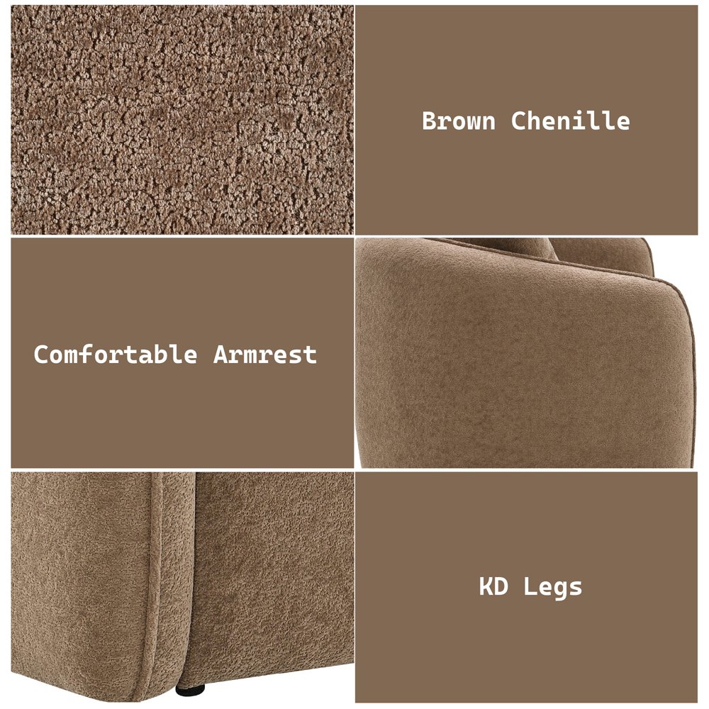 Keith Sofa w/3 Pillows, Brown Chenille