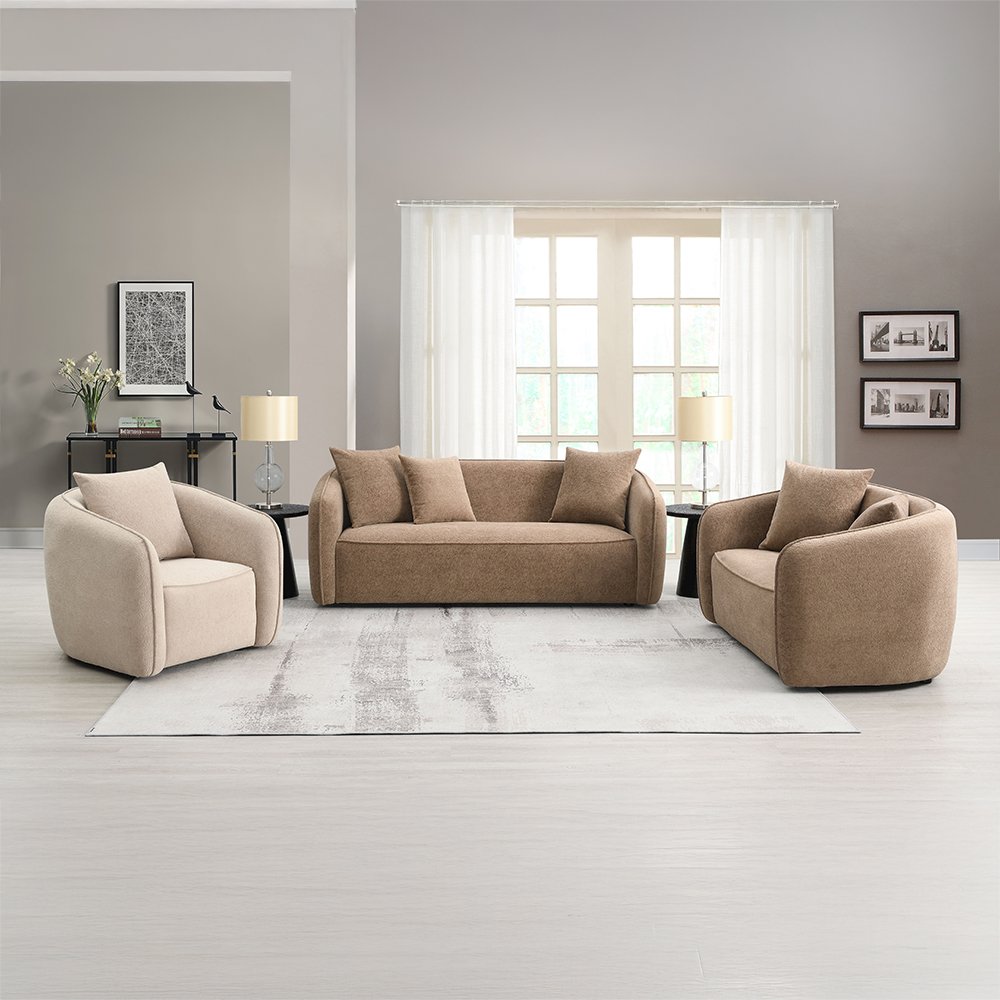Keith Sofa w/3 Pillows, Brown Chenille