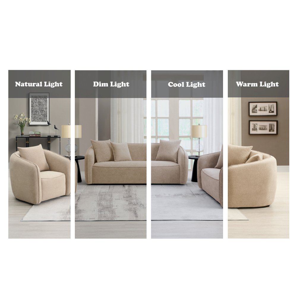 Keith Sofa w/3 Pillows, Beige Chenille